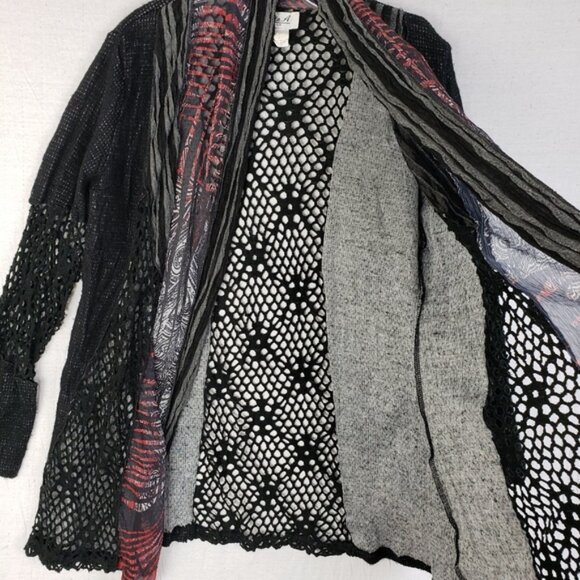 Vintage Aria A Cardigan Tunic Art-to-wear Funky Mixed Media Crochet Boho size L - Picture 11 of 11